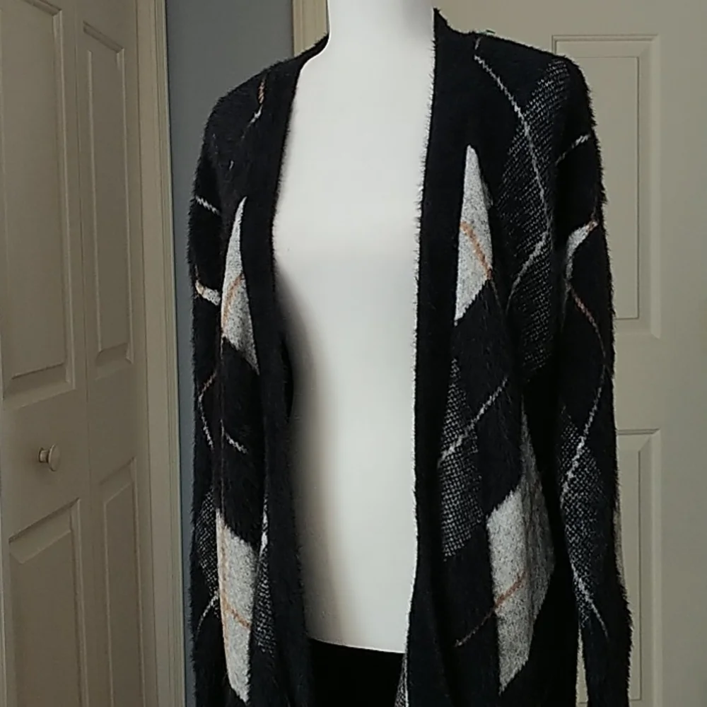 Marled Argyle Grey/Black Sweater Coat Jacket sz S
